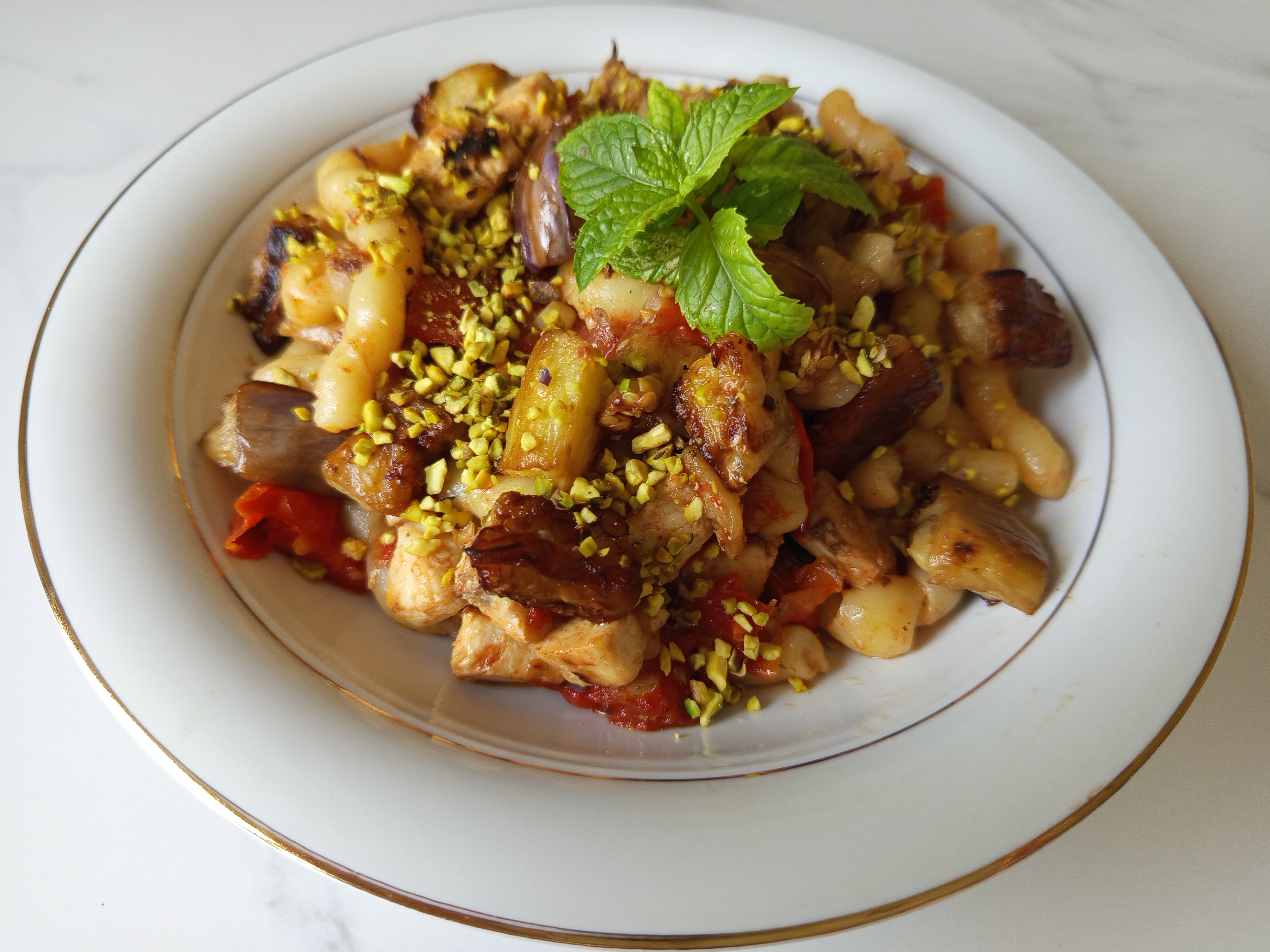 Busiate with Swordfish and Eggplant